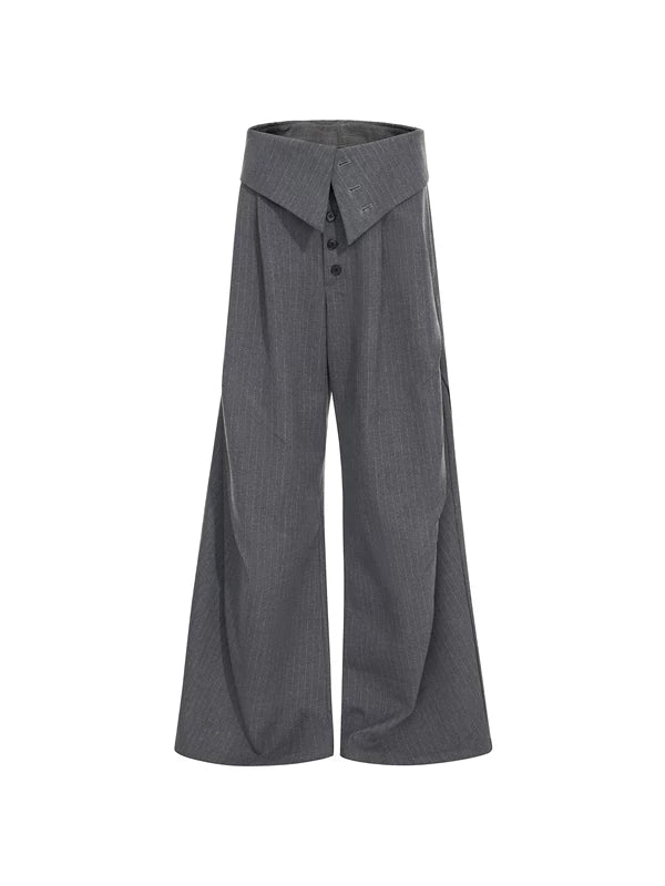 Foldable Waistband Striped Wide Leg Pants 5