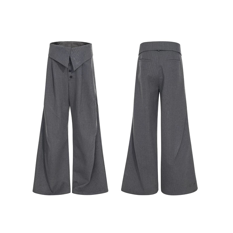 5916508549400,5916508549401,5916508549402,5916508549403, Foldable Waistband Striped Wide Leg Pants
