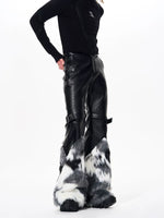 Fur-Trimmed Flared Leather Buckle Pants 4
