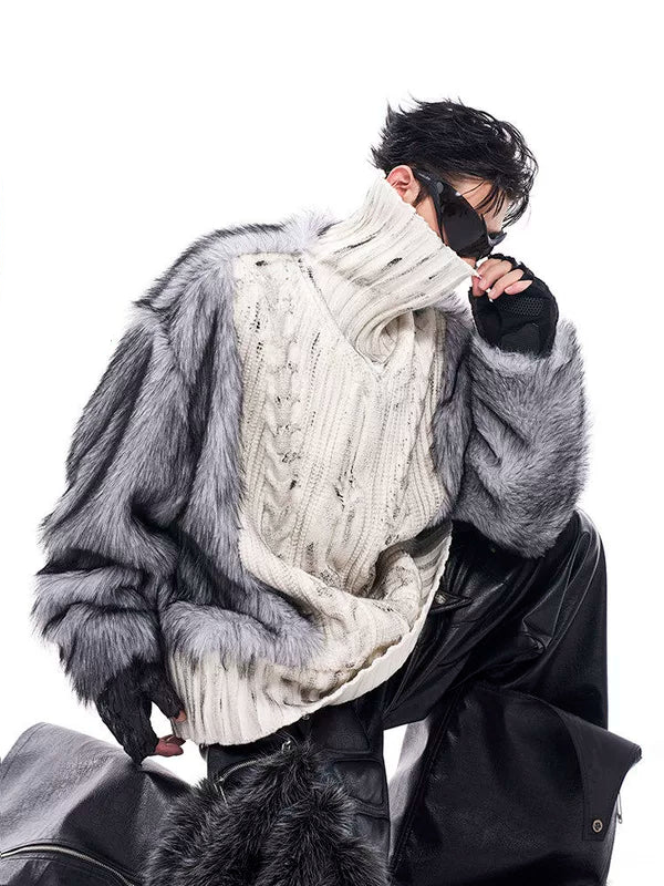 Fur-Trimmed Turtleneck Sweater