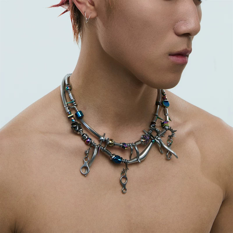 5764902648140, Futuristic Multi-Layered Statement Choker Necklace