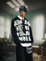 Fuzzy Graphic Knit Crew Neck Sweater 1