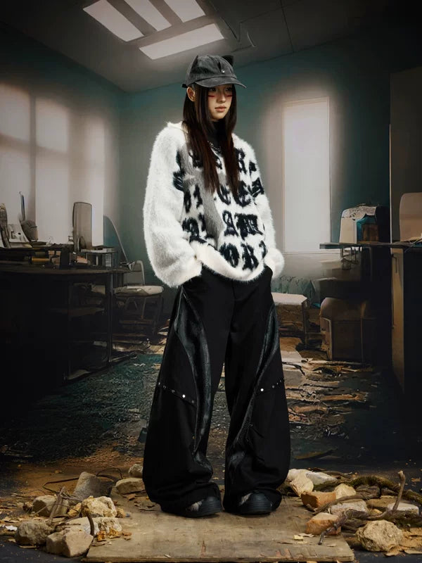 Fuzzy Graphic Knit Crew Neck Sweater 5