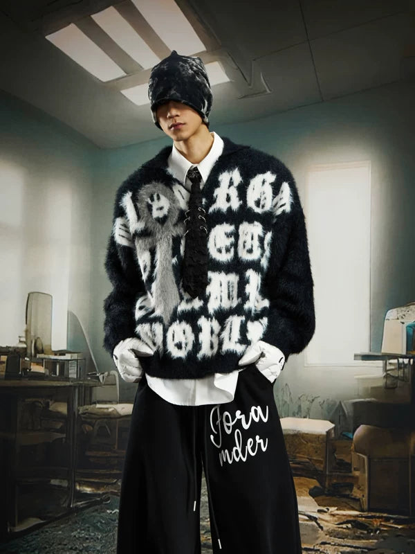 6115778226777,6115778226778,6115778226779,6115778226780, Fuzzy Graphic Knit Crew Neck Sweater