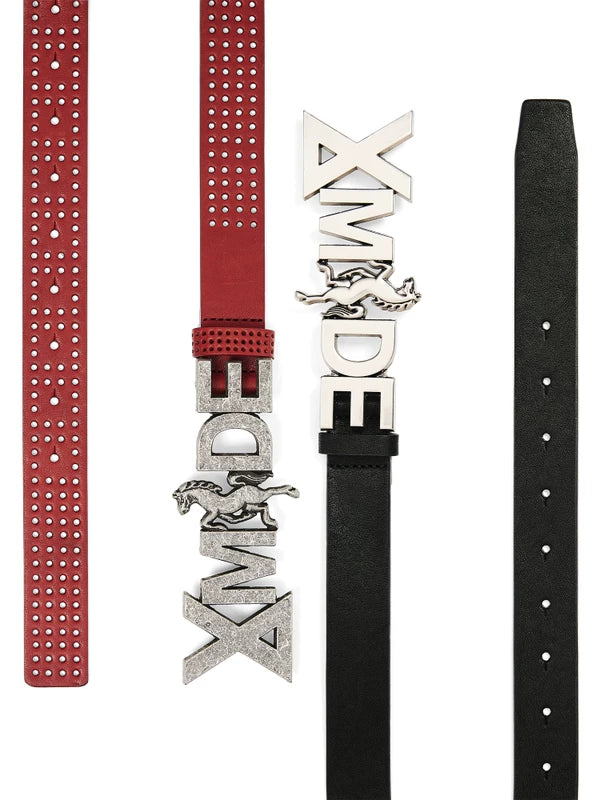 Genuine Leather Pants Belt with Logo Buckle 1