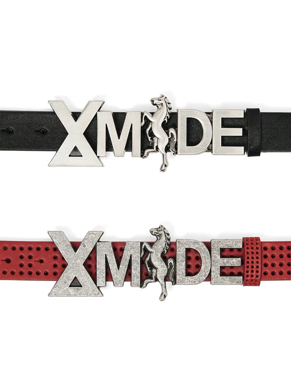 Genuine Leather Pants Belt with Logo Buckle 2