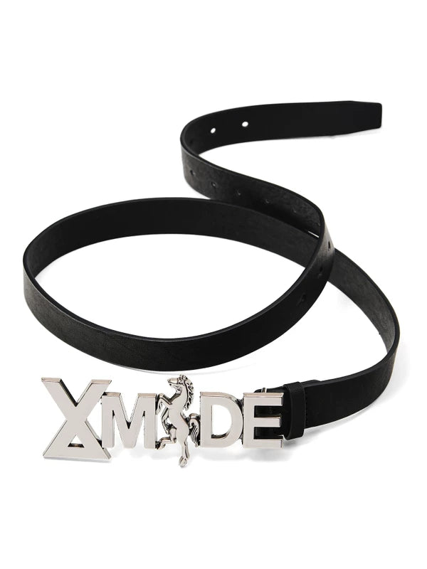 Genuine Leather Pants Belt with Logo Buckle 3