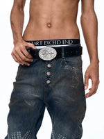 Genuine Leather Rhinestone Cross Belt 4