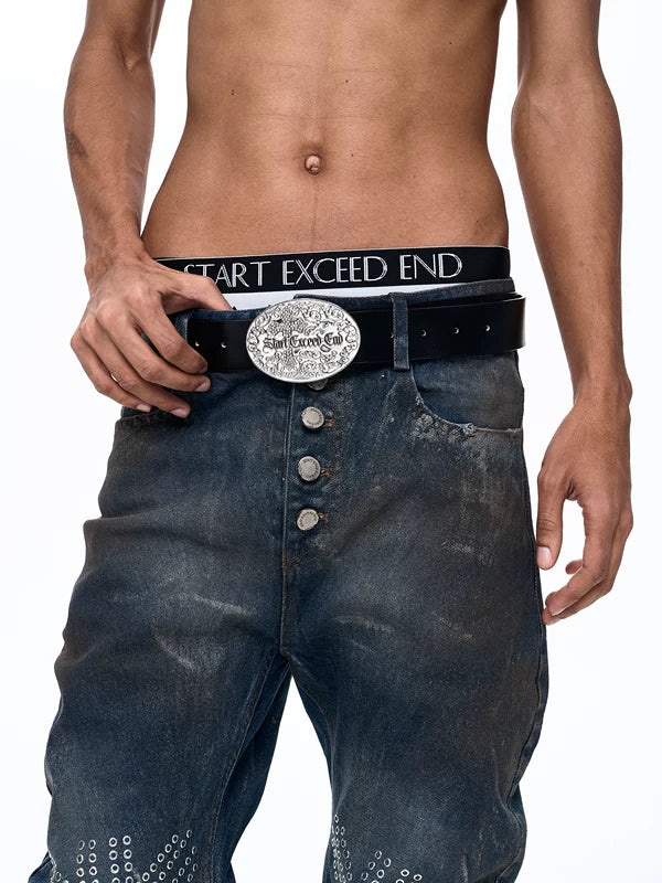 Genuine Leather Rhinestone Cross Belt 4