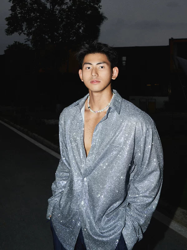 Glitter Button-Down Long Sleeve Shirt 1
