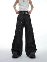 Glossy Deconstructed Flared Pants With Buckles 1