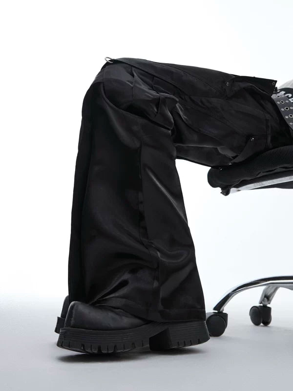 Glossy Deconstructed Flared Pants With Buckles 2
