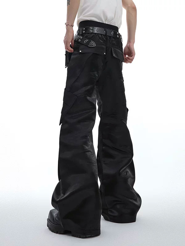 Glossy Deconstructed Flared Pants With Buckles 3