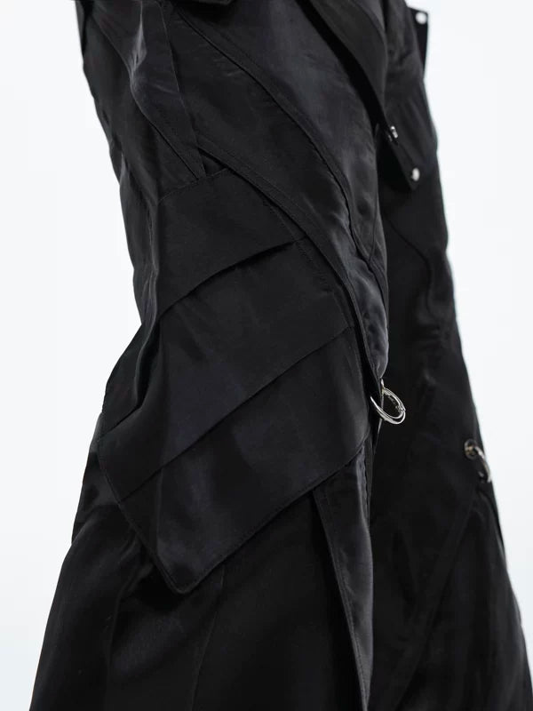Glossy Deconstructed Flared Pants With Buckles 4
