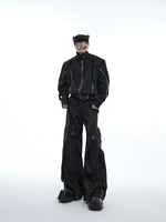 Glossy Deconstructed Flared Pants With Buckles 5