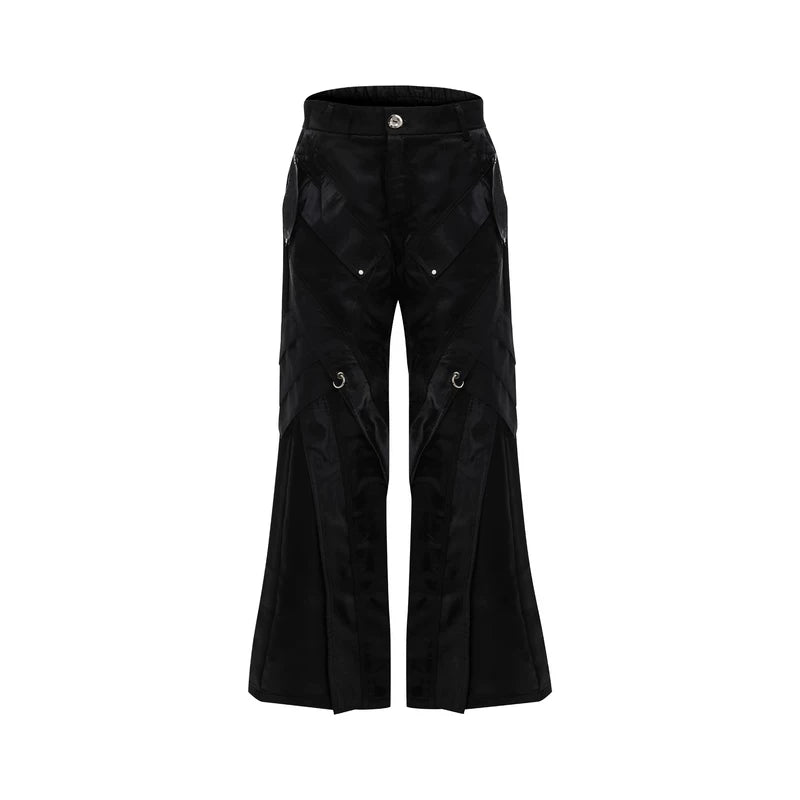 6204944614549,5503368244338,5503368244339,5503368244340, Glossy Deconstructed Flared Pants With Buckles