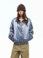 Glossy Nylon Embroidered Patch Bomber Jacket 1