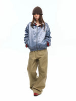 Glossy Nylon Embroidered Patch Bomber Jacket 5