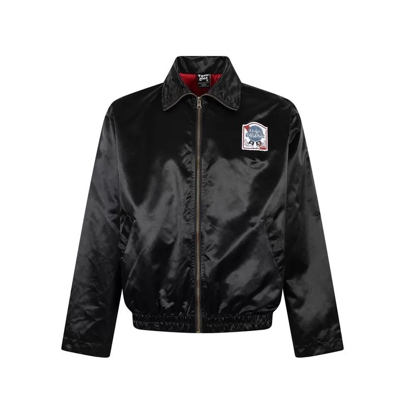 6026912764093,6026912764094,6026912764095, Glossy Nylon Embroidered Patch Bomber Jacket