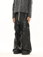 Glossy Wide-Leg Cargo Leather Pants 1