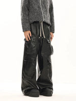 Glossy Wide-Leg Cargo Leather Pants 3