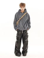 Glossy Wide-Leg Cargo Leather Pants 5