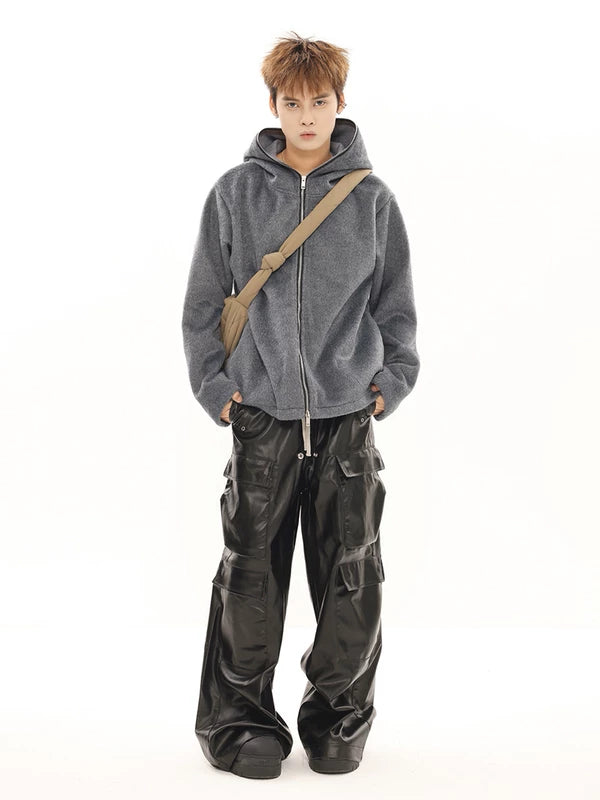 Glossy Wide-Leg Cargo Leather Pants 5