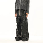 5186767921734,5186767921735,5186767921736,5186767921737, Glossy Wide-Leg Cargo Leather Pants