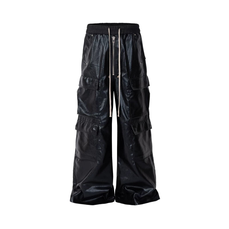 5186767921738,5186767921739,5186767921740,5186767921741, Glossy Wide-Leg Cargo Leather Pants