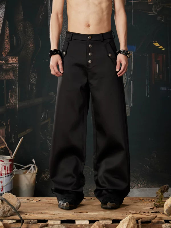 ,6212751967244,6212751967245,6212751967246,6212751967247, Glossy Wide Leg Multi-Button Pants