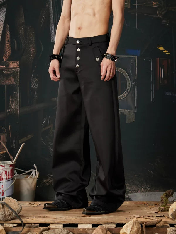 Glossy Wide Leg Multi-Button Pants 2