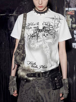 Gothic Cross Graphic Waffle Knit T-Shirt 3