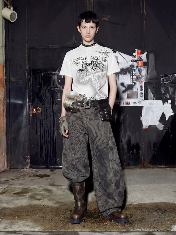 Gothic Cross Graphic Waffle Knit T-Shirt 4