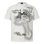 6058255148564,6058255148565,6058255148566, Gothic Cross Graphic Waffle Knit T-Shirt