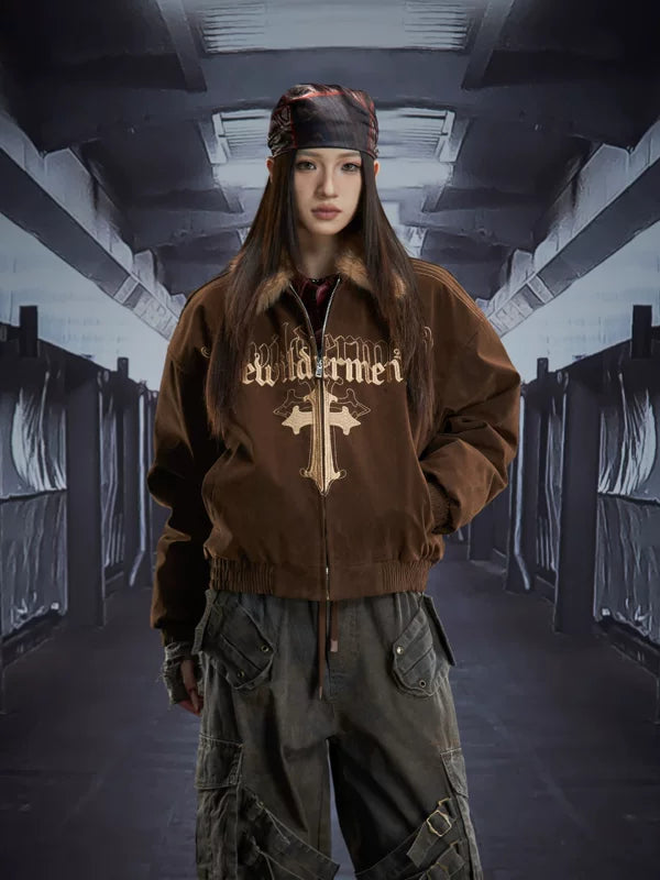 Gothic Embroidered Fur Collar Winter Jacket 2