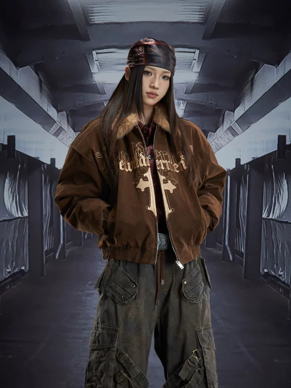 6151054922424,6151054922425,6151054922426, Gothic Embroidered Fur Collar Winter Jacket