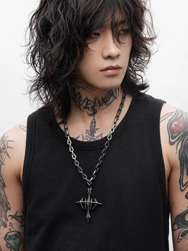 Gothic Punk Cross Chain Necklace 4