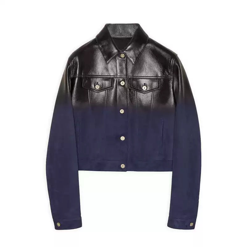 Gradient Lambskin Suede Short Leather Jacket 1