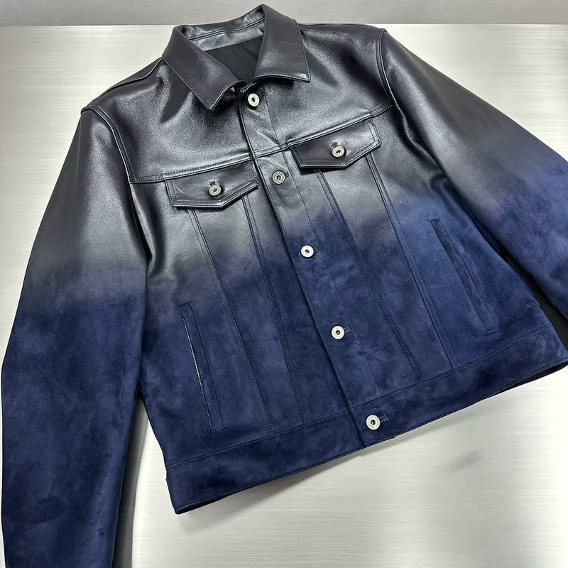 Gradient Lambskin Suede Short Leather Jacket 2
