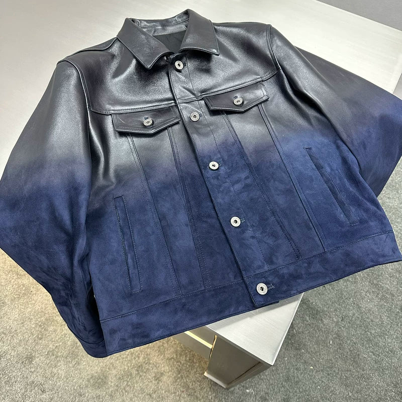 Gradient Lambskin Suede Short Leather Jacket 3