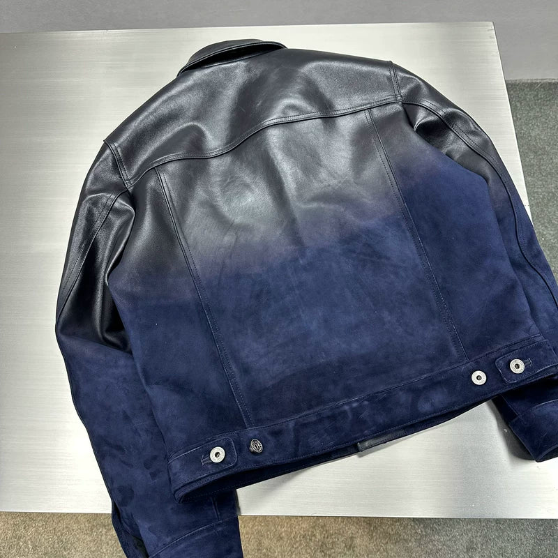 Gradient Lambskin Suede Short Leather Jacket 4