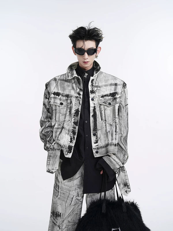 Graffiti Denim Jacket with Detachable Sleeves 2