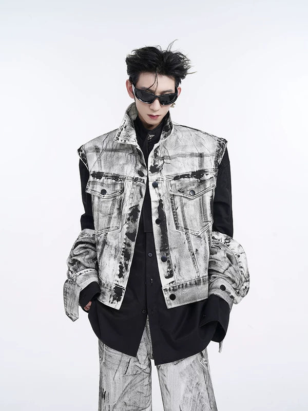Graffiti Denim Jacket with Detachable Sleeves 3