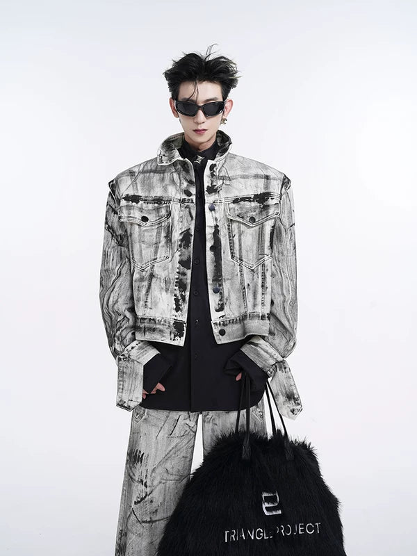 Graffiti Denim Jacket with Detachable Sleeves 4