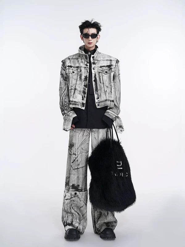 Graffiti Denim Jacket with Detachable Sleeves 5