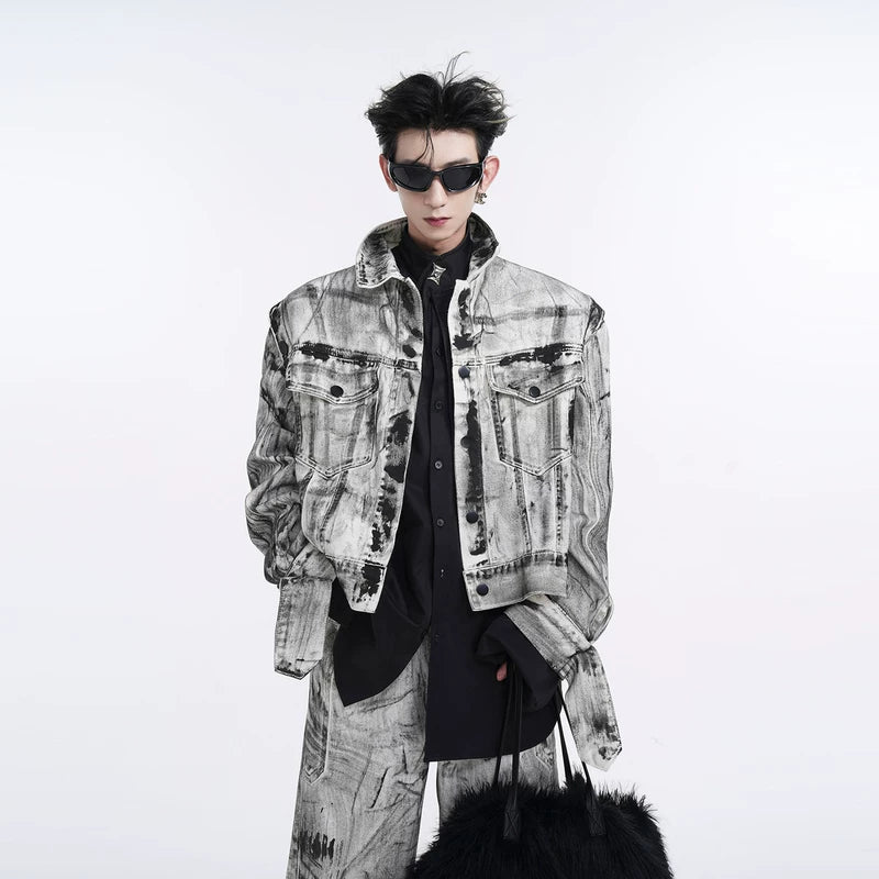 5449453322202,5449453322203,5449453322204,5449453322205, Graffiti Denim Jacket with Detachable Sleeves
