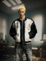 Graffiti Patchwork PU Baseball Jacket 1