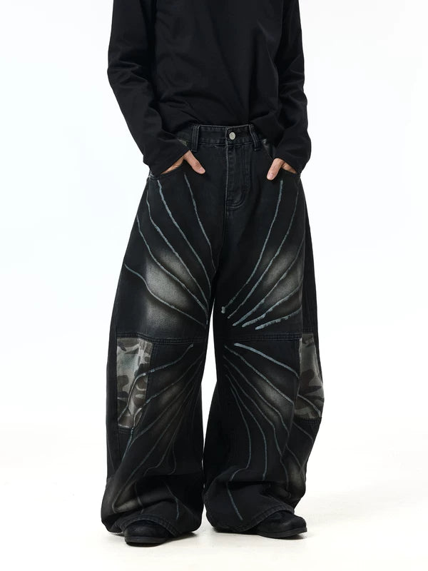 Graffiti Patchwork Wide-Leg Baggy Jeans Pants 2