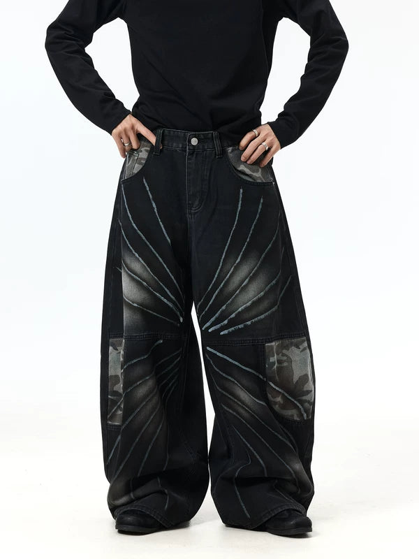 Graffiti Patchwork Wide-Leg Baggy Jeans Pants 3