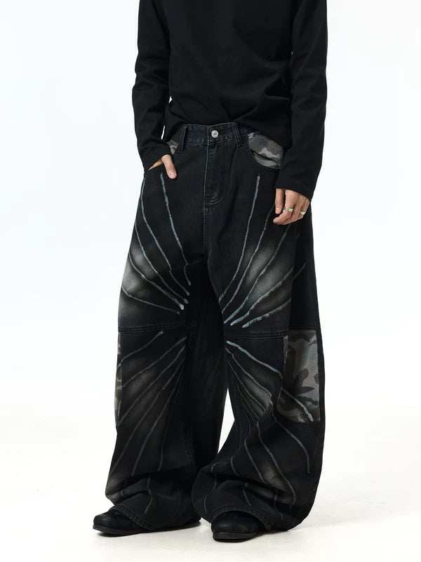 Graffiti Patchwork Wide-Leg Baggy Jeans Pants 4